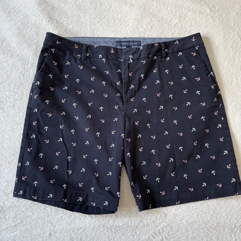 Tommy Hilfiger Blue Anchor Chino Women’s Shorts Size 14 Costal Beach